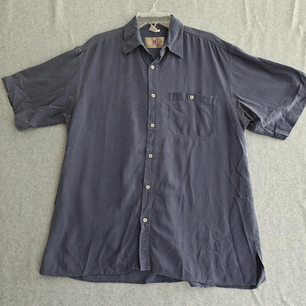 The Territory Ahead Shirt Mens XL Blue Silk Textured Button Up Short Sleeve